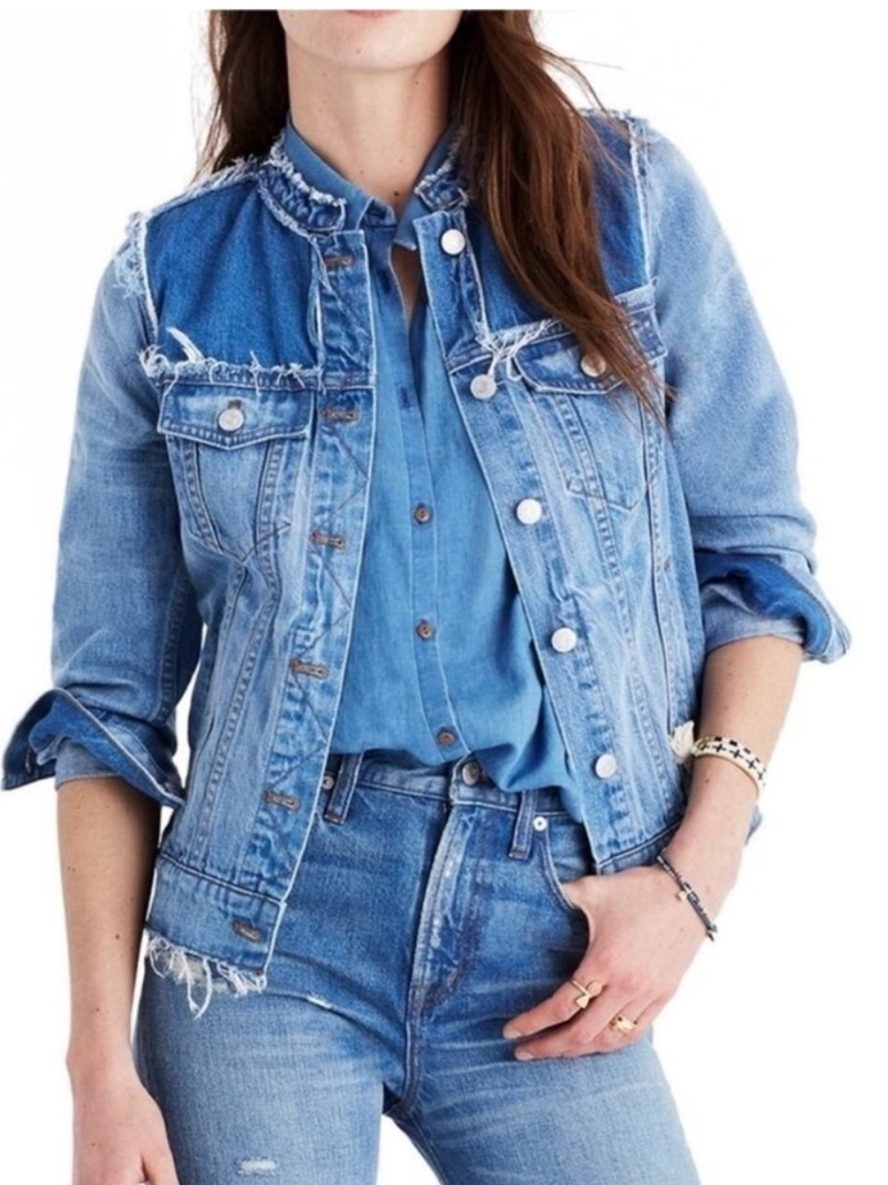 Madewell Collarless Frayed Denim Jean Jacket Women’s Small Thunder Cloud D